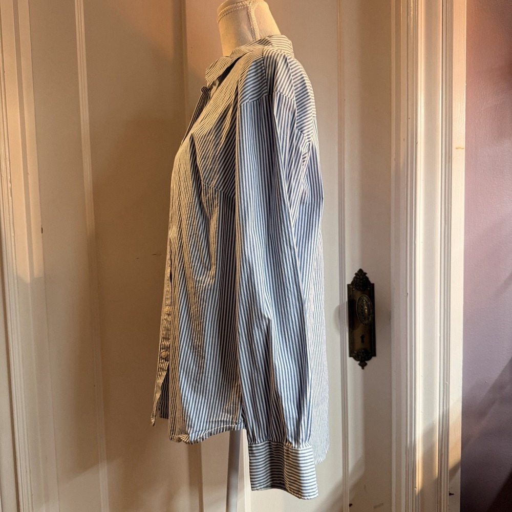A New Day Womens Long Sleeve Button Up Shirt Blue/White Striped Size XL - Picture 4 of 7